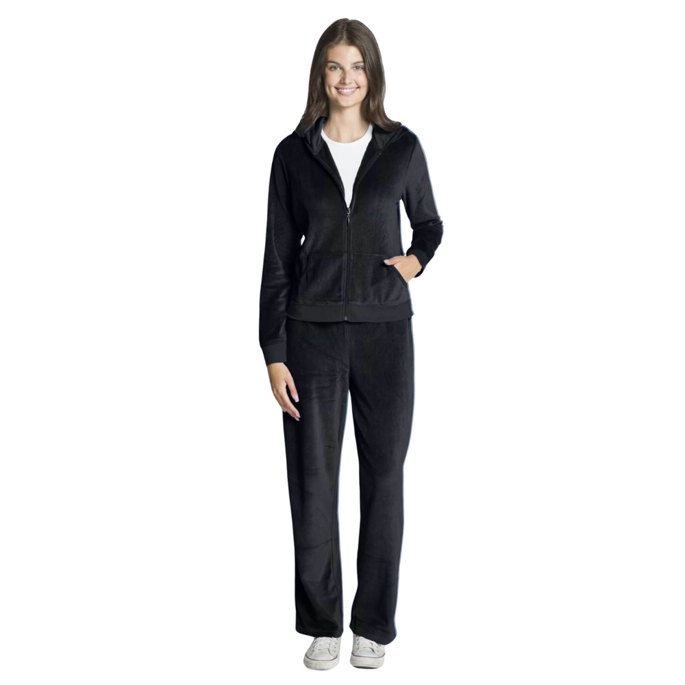 Ladies Luxury Velour 2-Piece Lounge Set Black