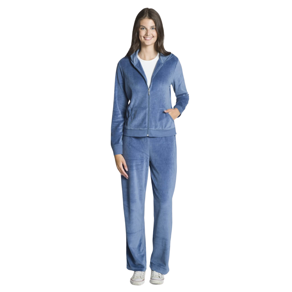 Ladies Luxury Velour 2-Piece Lounge Set Blue