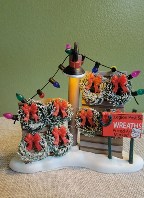 Village Accessories-Lit Legion Post with Wreathes