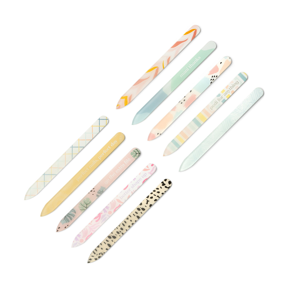 Set of colorful nail files on a white background