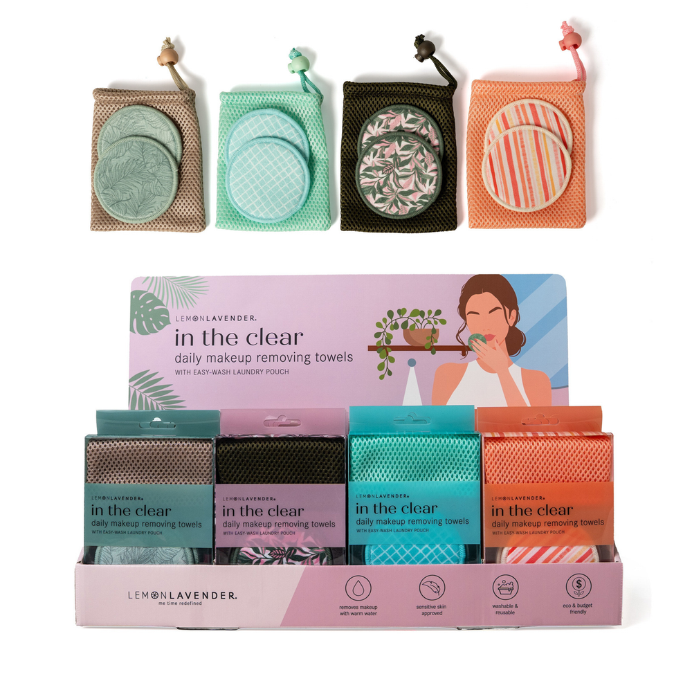 Set of daily makeup removing towels with packaging on a white background