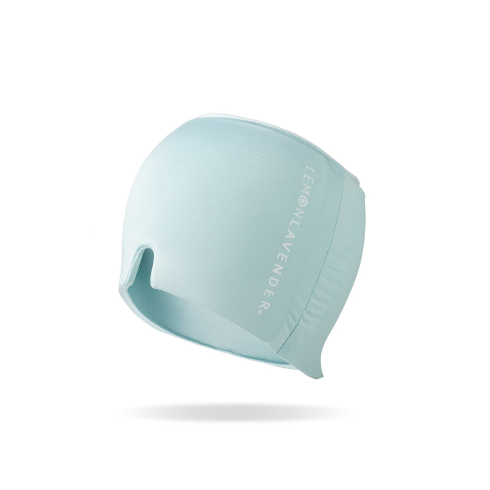 Light blue silicone beanie with 'Lemon Lavender' branding on a white background