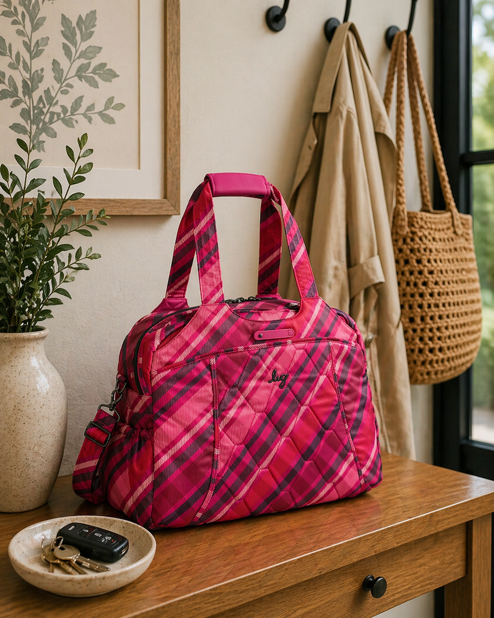 Lug Pink Pontoon 2  Overnight Bag - Berry Plaid