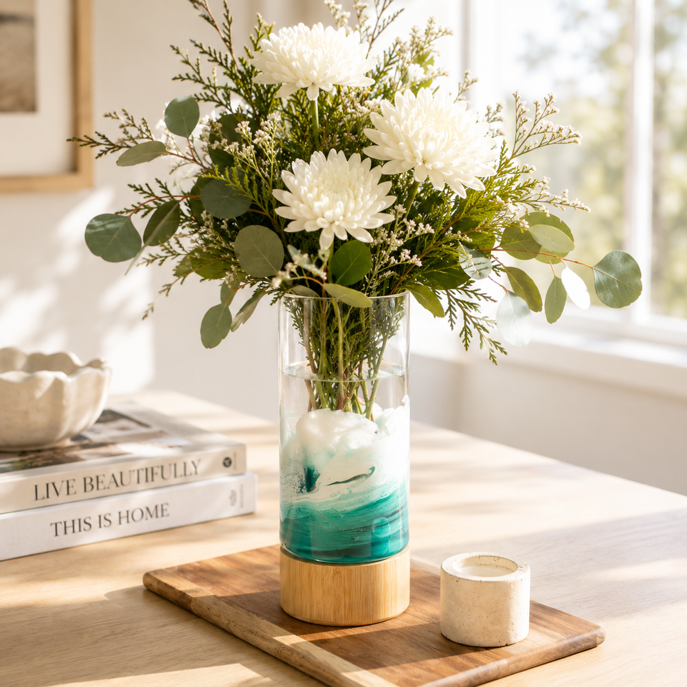 Vase with Bamboo Base Caribbean Blue by Lynn & Liana
