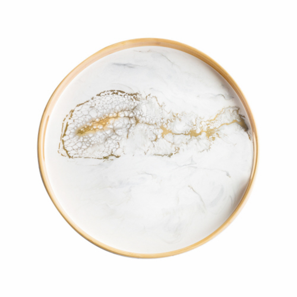 Round Bamboo Tray Gold Quartz by Lynn & Liana