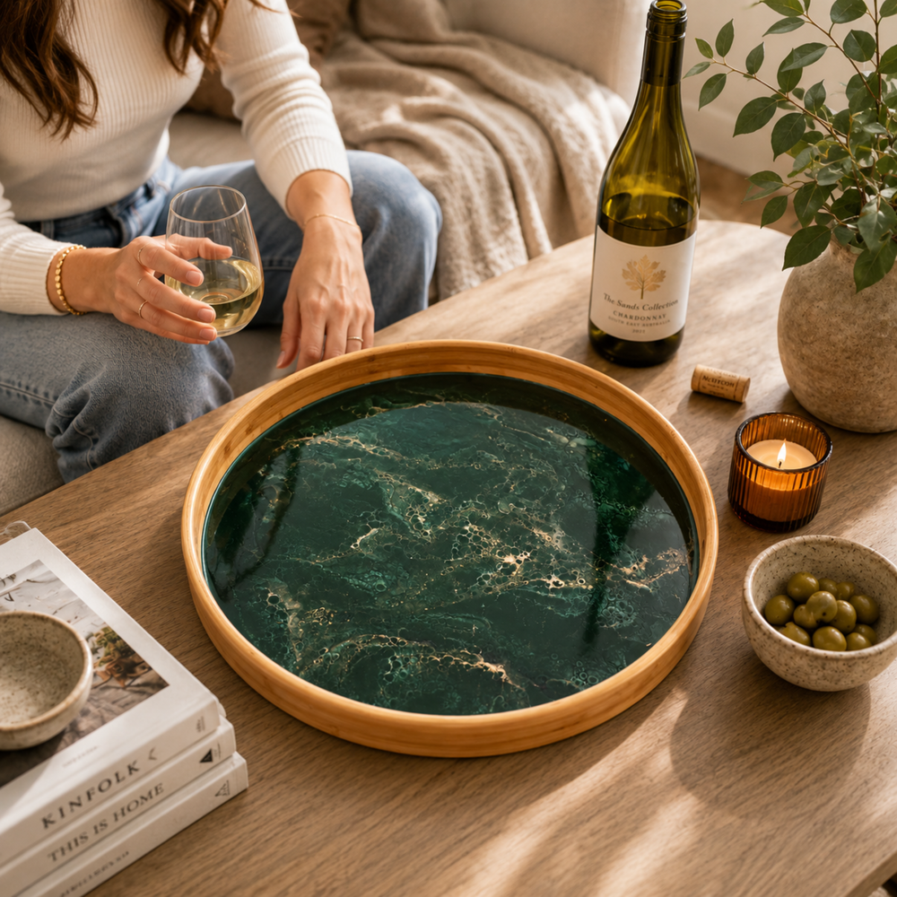 Round Bamboo Tray Jade by Lynn & Liana