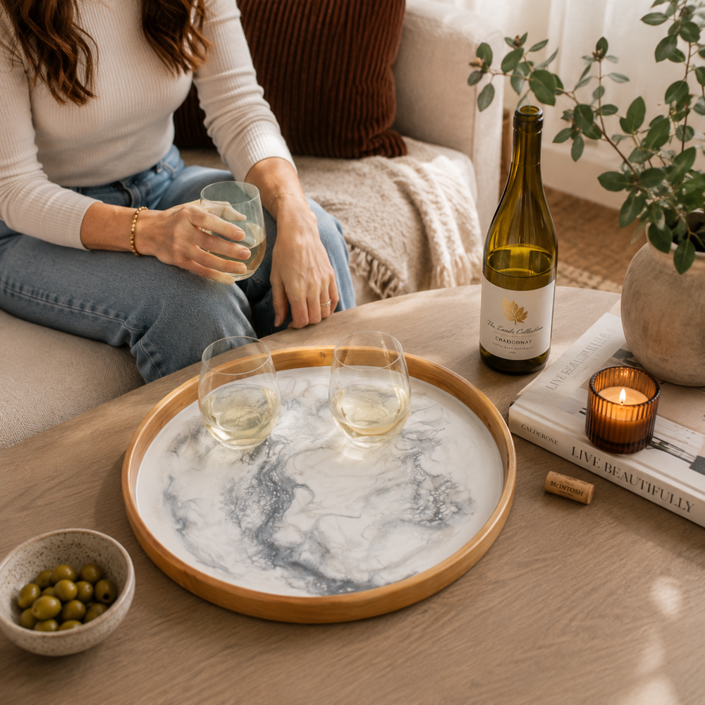 Round Bamboo Tray Marble by Lynn & Liana