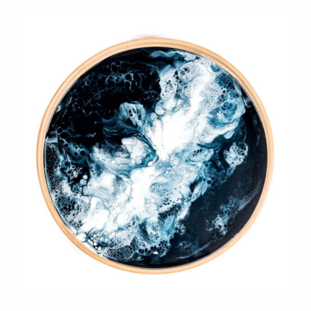 Round Bamboo Tray Navy White Metallic by Lynn & Liana
