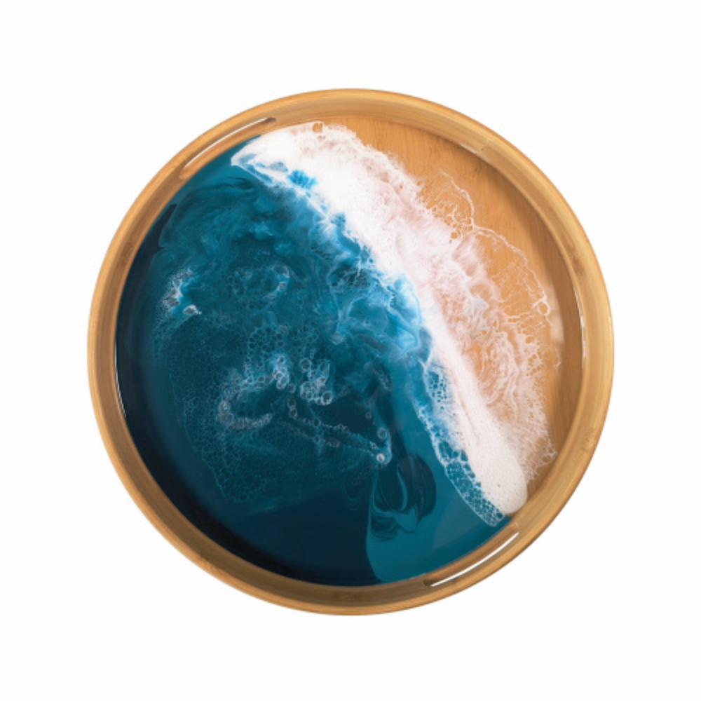 Round Bamboo Tray Ocean Vibes by Lynn & Liana