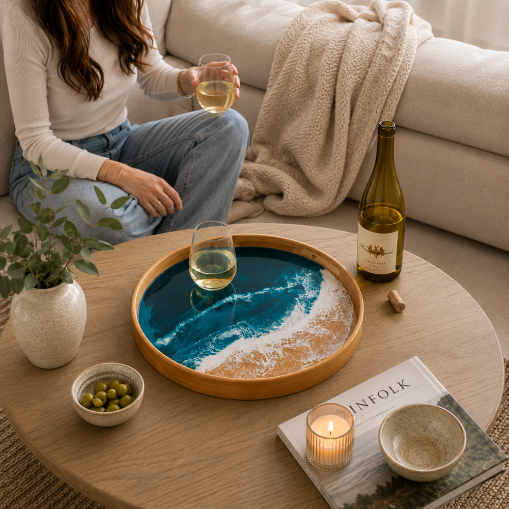 Round Bamboo Tray Ocean Vibes by Lynn & Liana