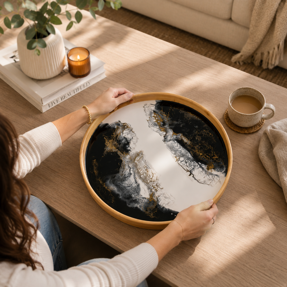 Round Bamboo Tray Onyx by Lynn & Liana