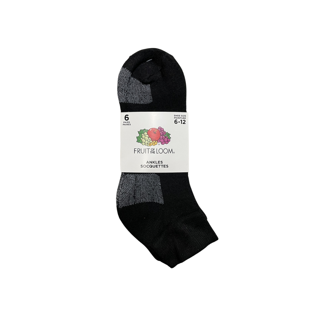 Men's Fruit of the Loom Ankle Crew Socks 6PK - Black