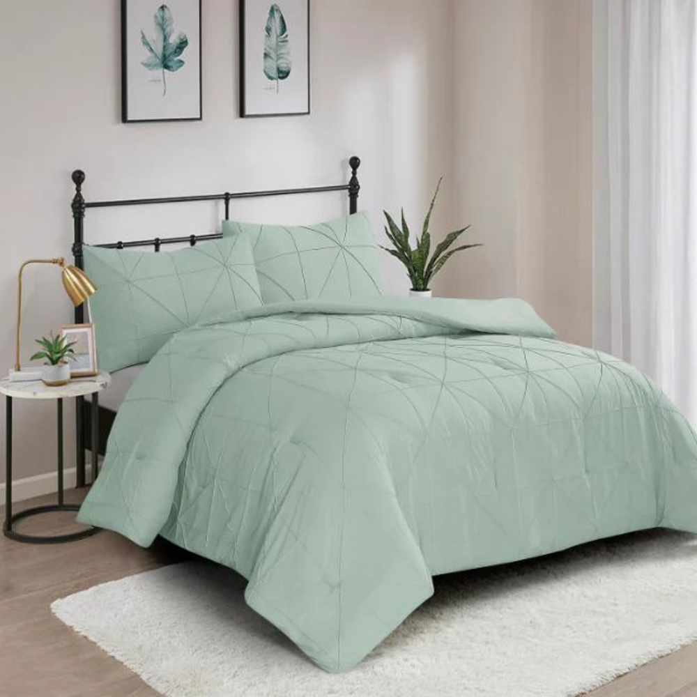 Hartford Pintuck 3 Piece Comforter Set - Misty Blue