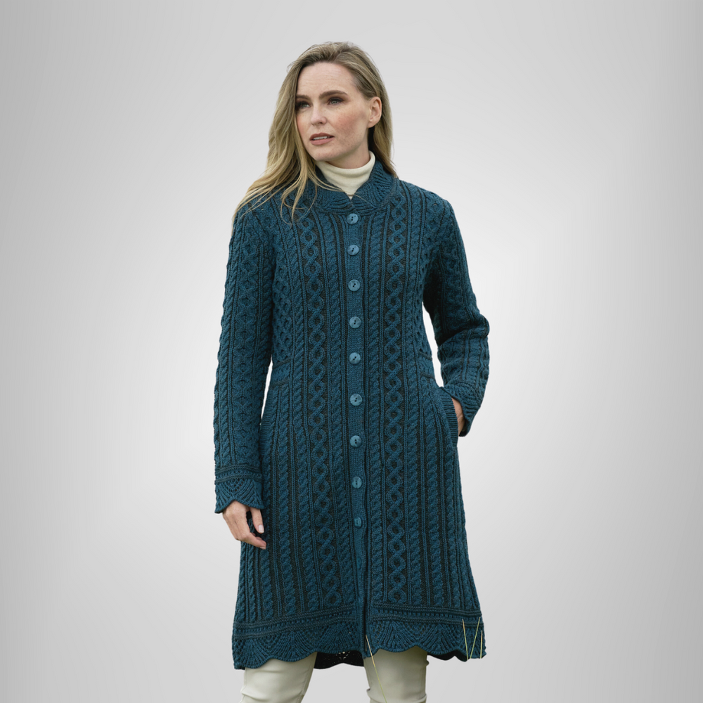 Aran Irish Plated Scallop Edge Coat - Mallard (X4791)