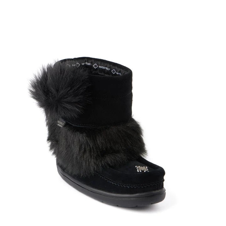 Manitobah Kids Snowy Owlet Suede Mukluk Black