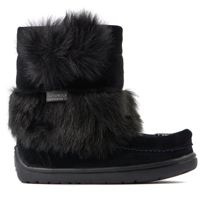 Manitobah Kids Snowy Owlet Suede Mukluk Black