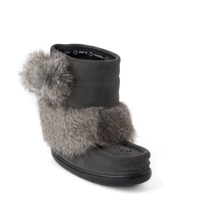 Manitobah Kids Snowy Owlet Suede Mukluk Charcoal