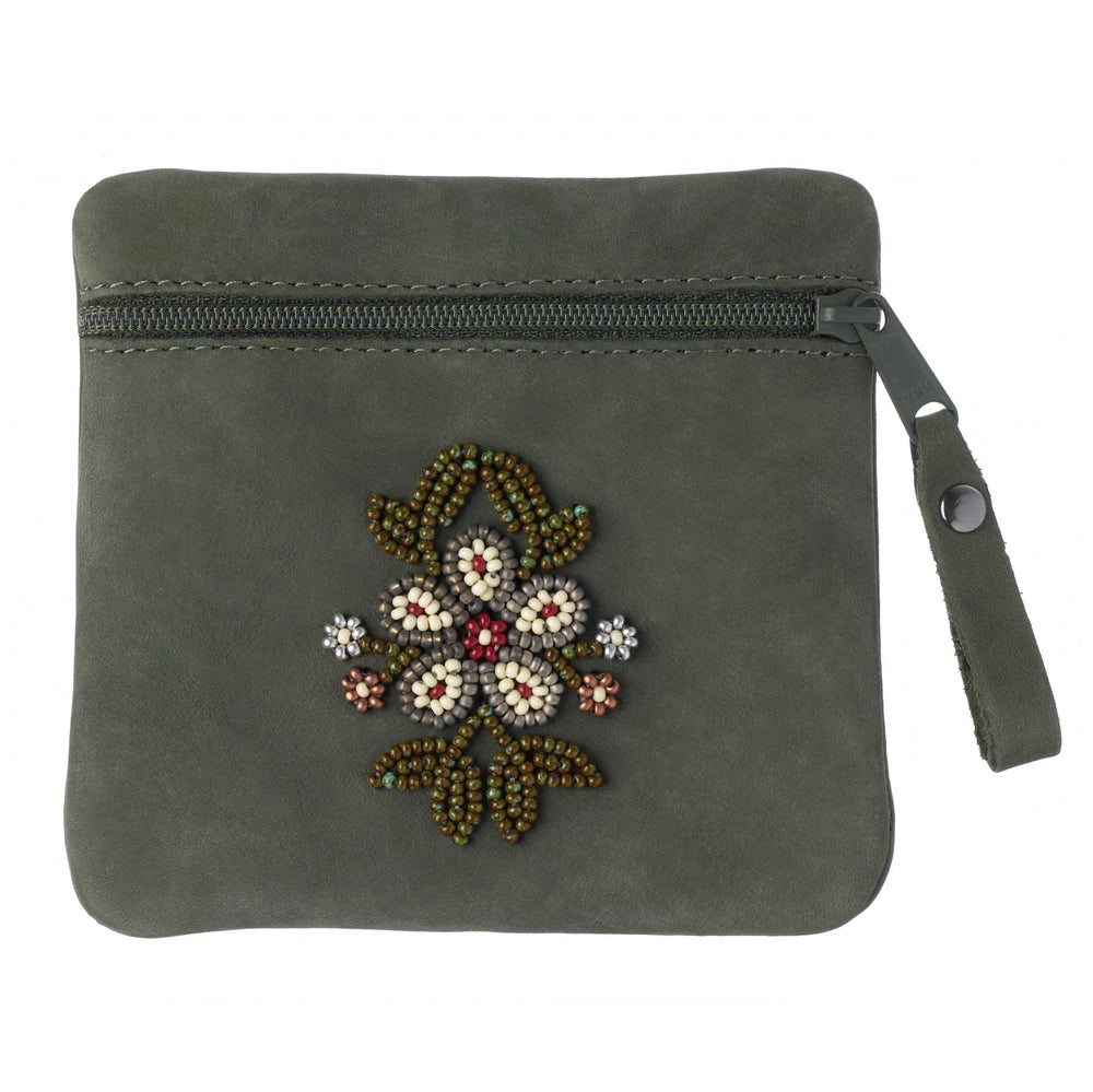 Manitobah Floret Beaded Coin Purse Forest Green