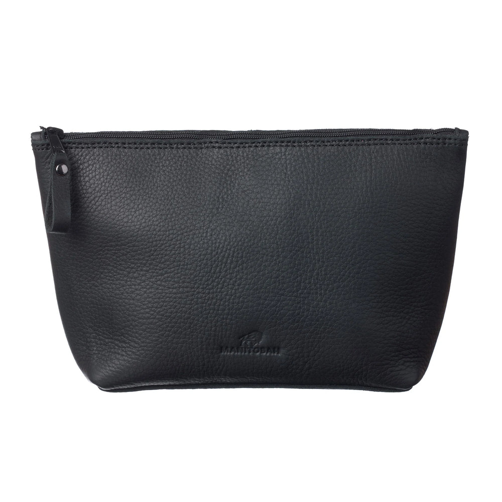 Black leather pouch with a zipper