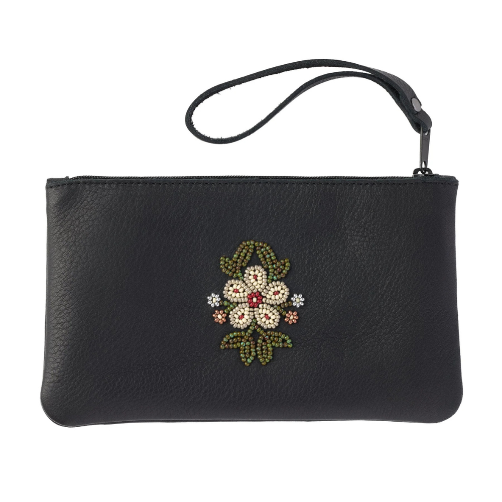 Manitobah Floret Beaded Wristlet Bag Black
