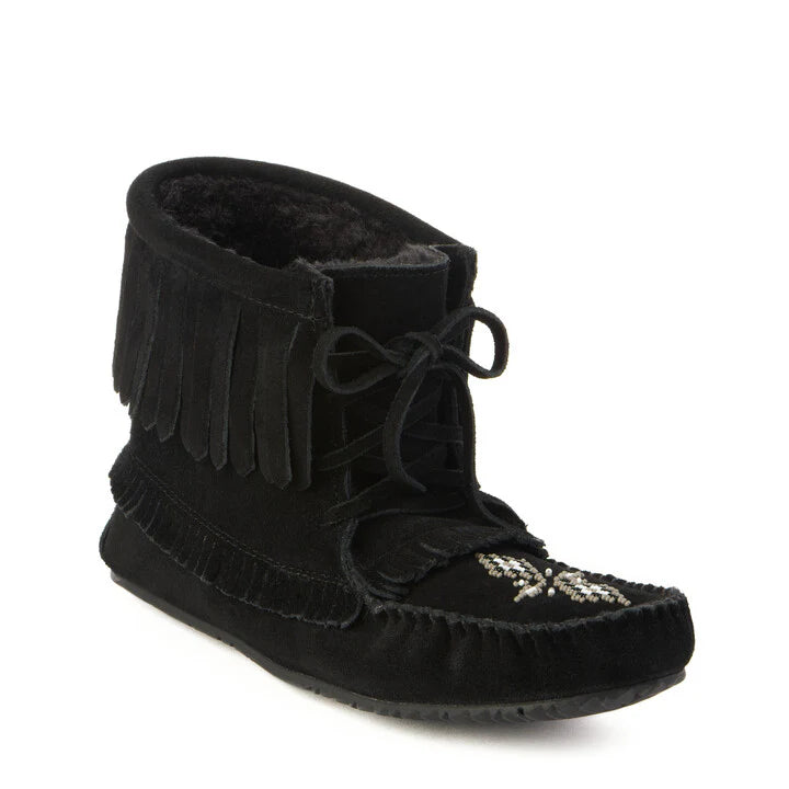 Manitobah Harvester Lined Suede Moccasin Black