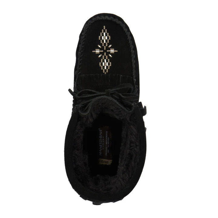 Manitobah Harvester Lined Suede Moccasin Black