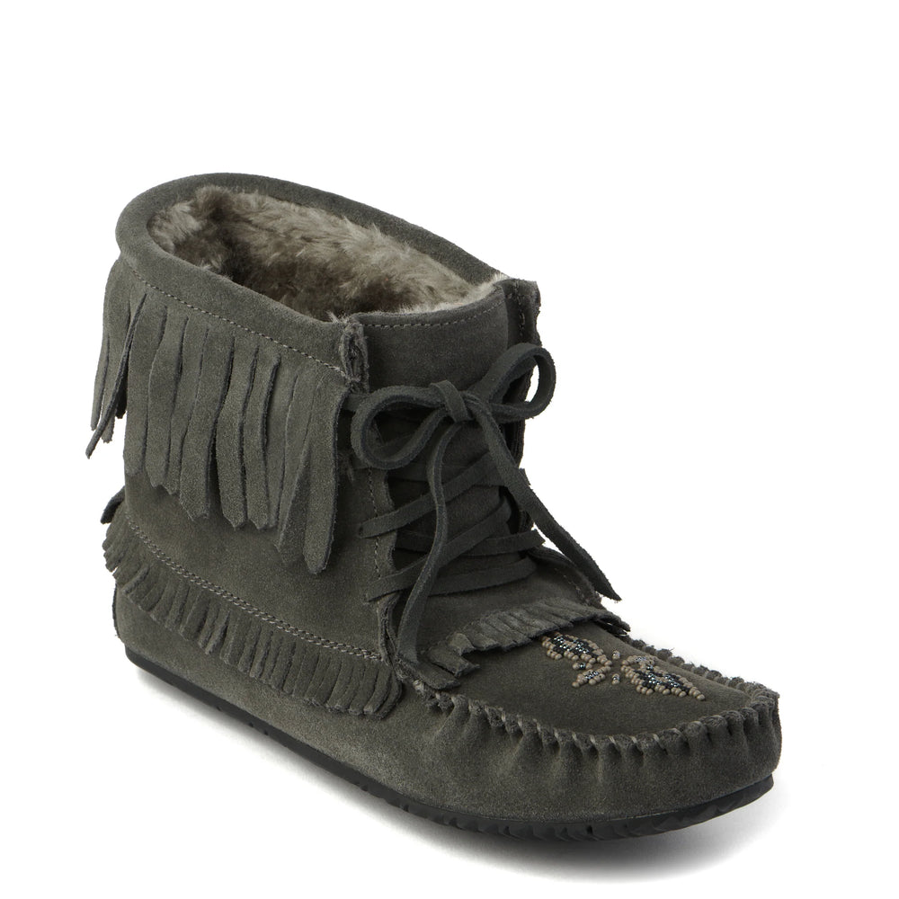 Manitobah Harvester Lined Suede Moccasin Charcoal