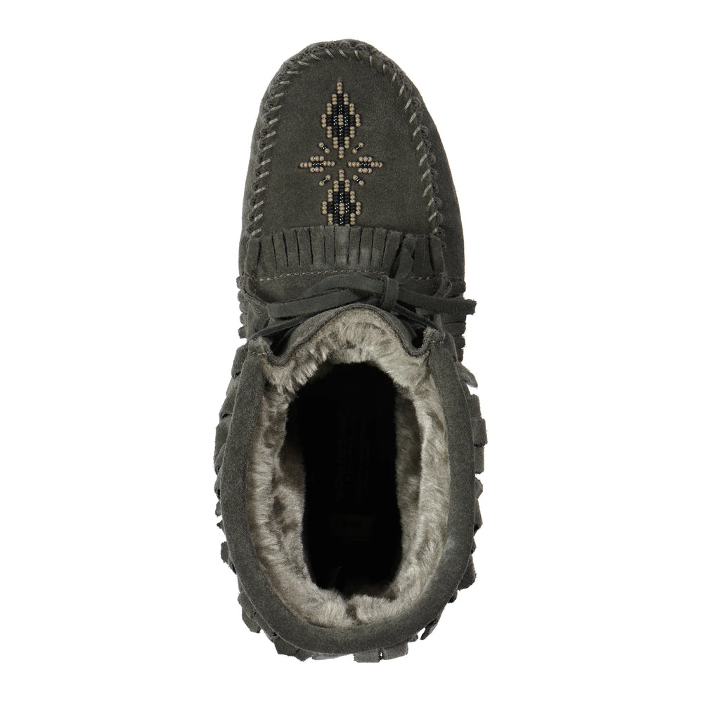 Manitobah Harvester Lined Suede Moccasin Charcoal