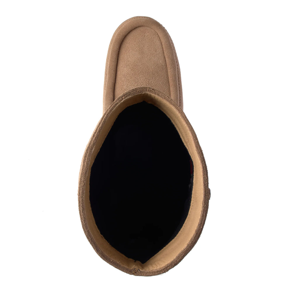 Brown slipper with black interior on a white background