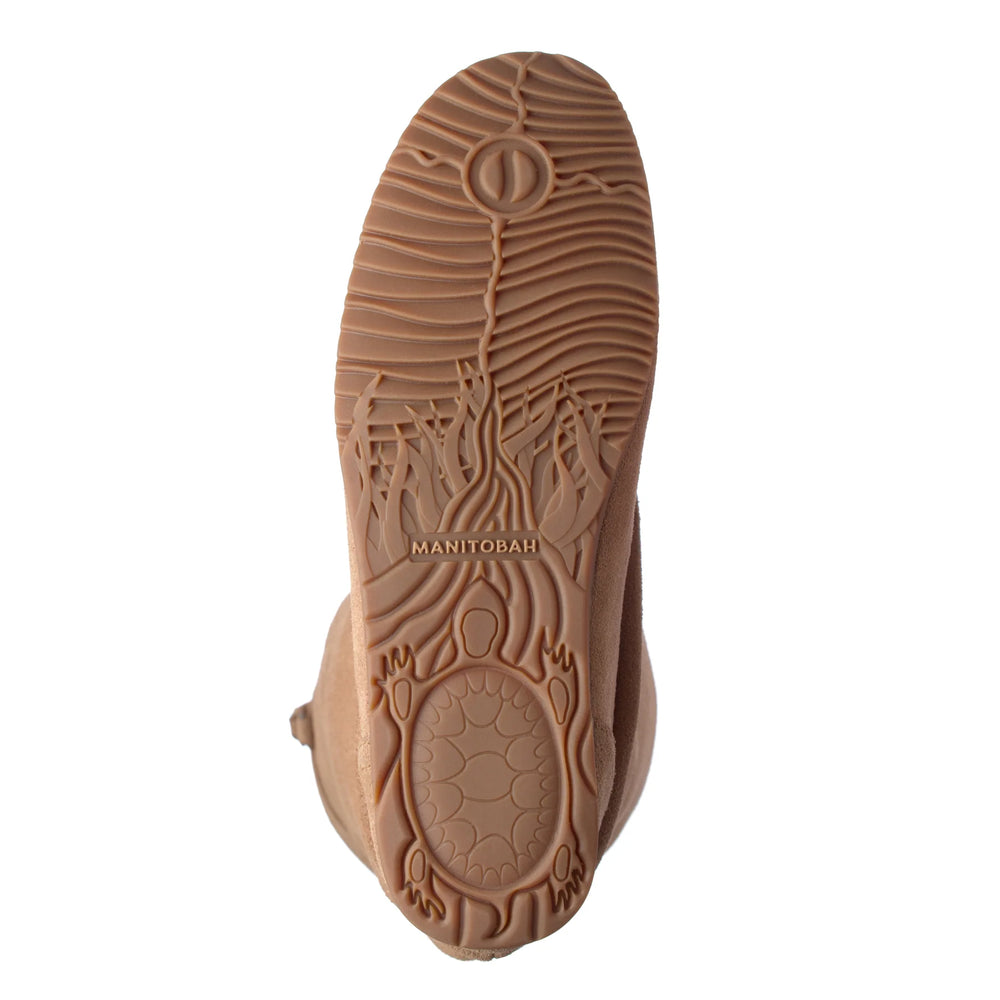 Brown sole of a shoe with 'Manitobah' branding on a white background