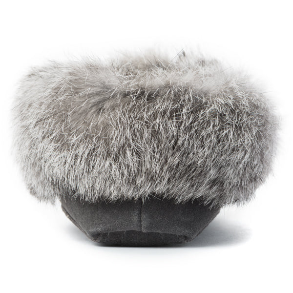 Charcoal fur-lined slipper with fluffy trim