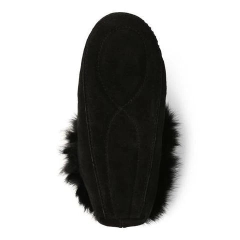 The sole of a black moccasin.