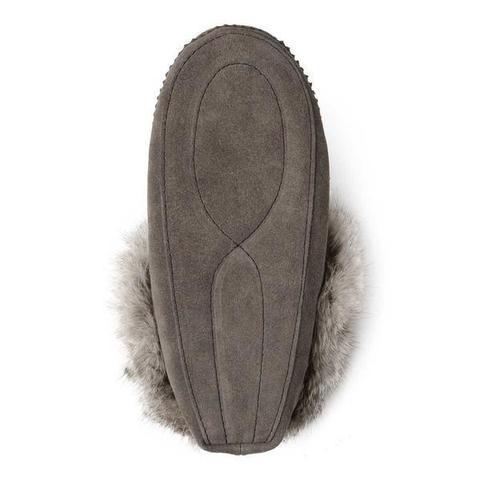 The sole of a charcoal moccasin.