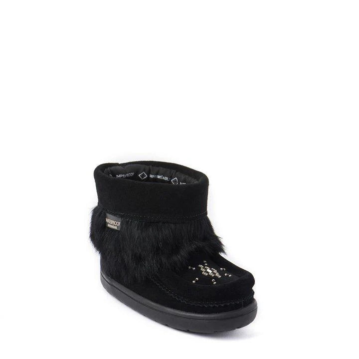 Manitobah Kids Snowy Owlet Suede Mukluk Black