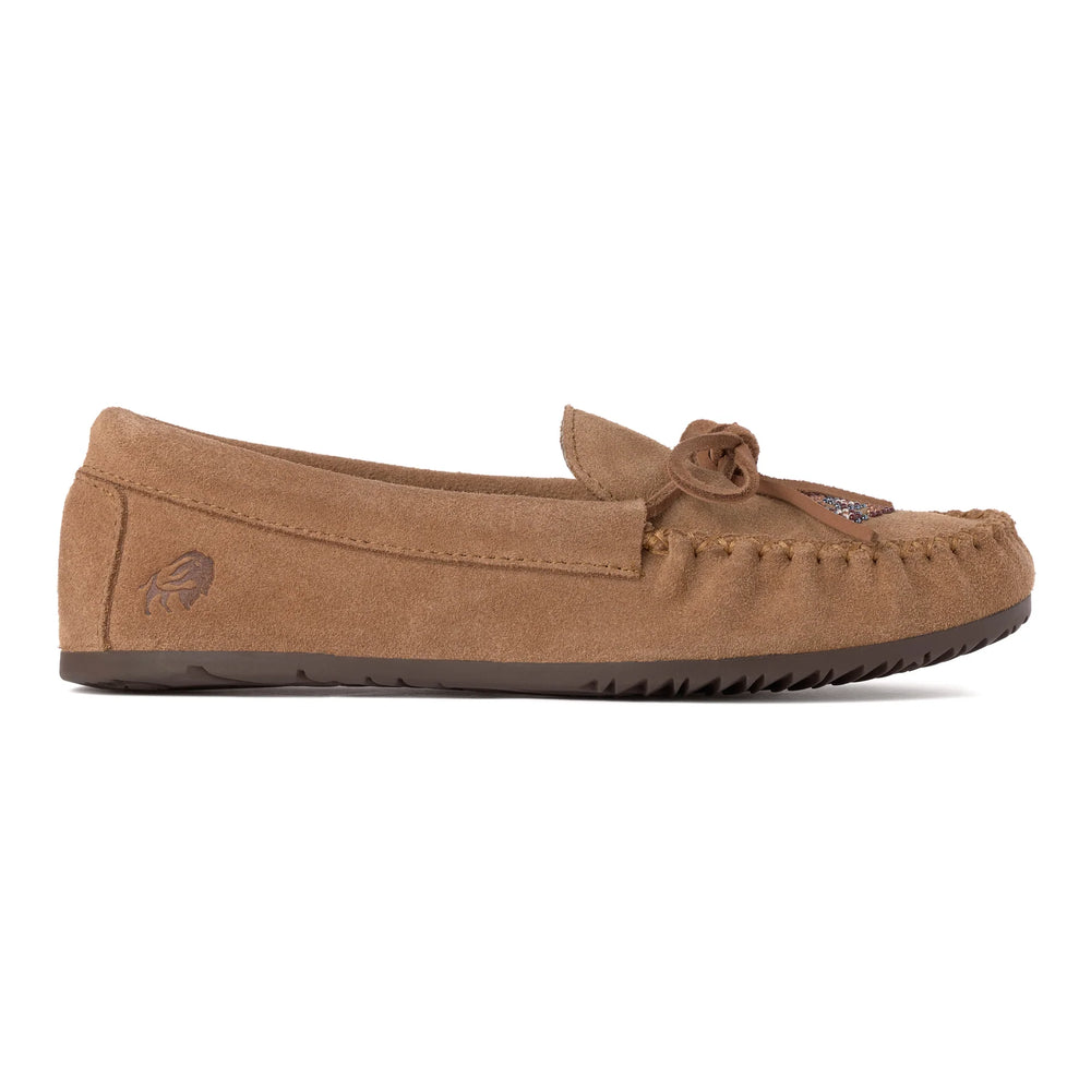 Brown moccasin shoe on a white background