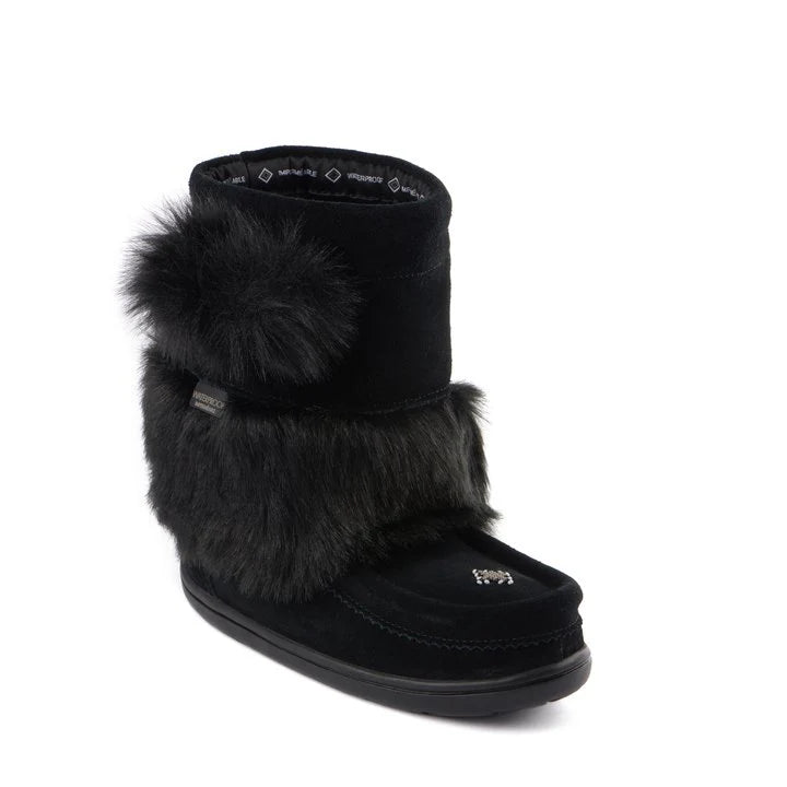 Manitobah Kids Snowy Owlet Suede Mukluk Black