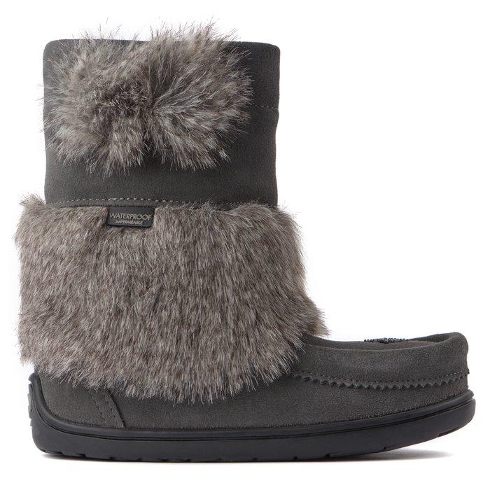 Manitobah Kids Snowy Owlet Suede Mukluk Charcoal