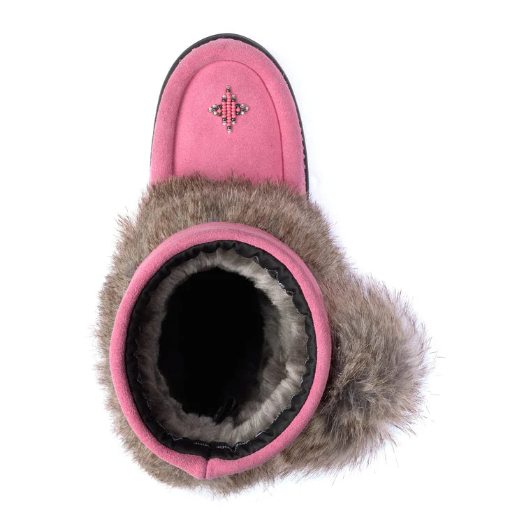 Manitobah Kids Snowy Owlet Suede Mukluk Wild Rose