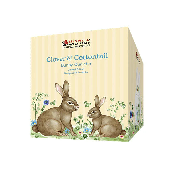 Maxwell & Williams Clover & Cottontail bunny container packaging on a white background