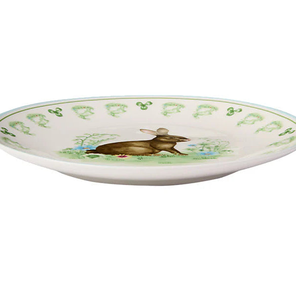 Decorative plate with a rabbit design on a white background