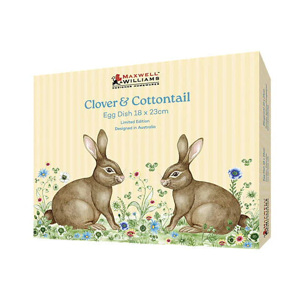 Maxwell & Williams Clover & Cottontail egg dish packaging on a white background