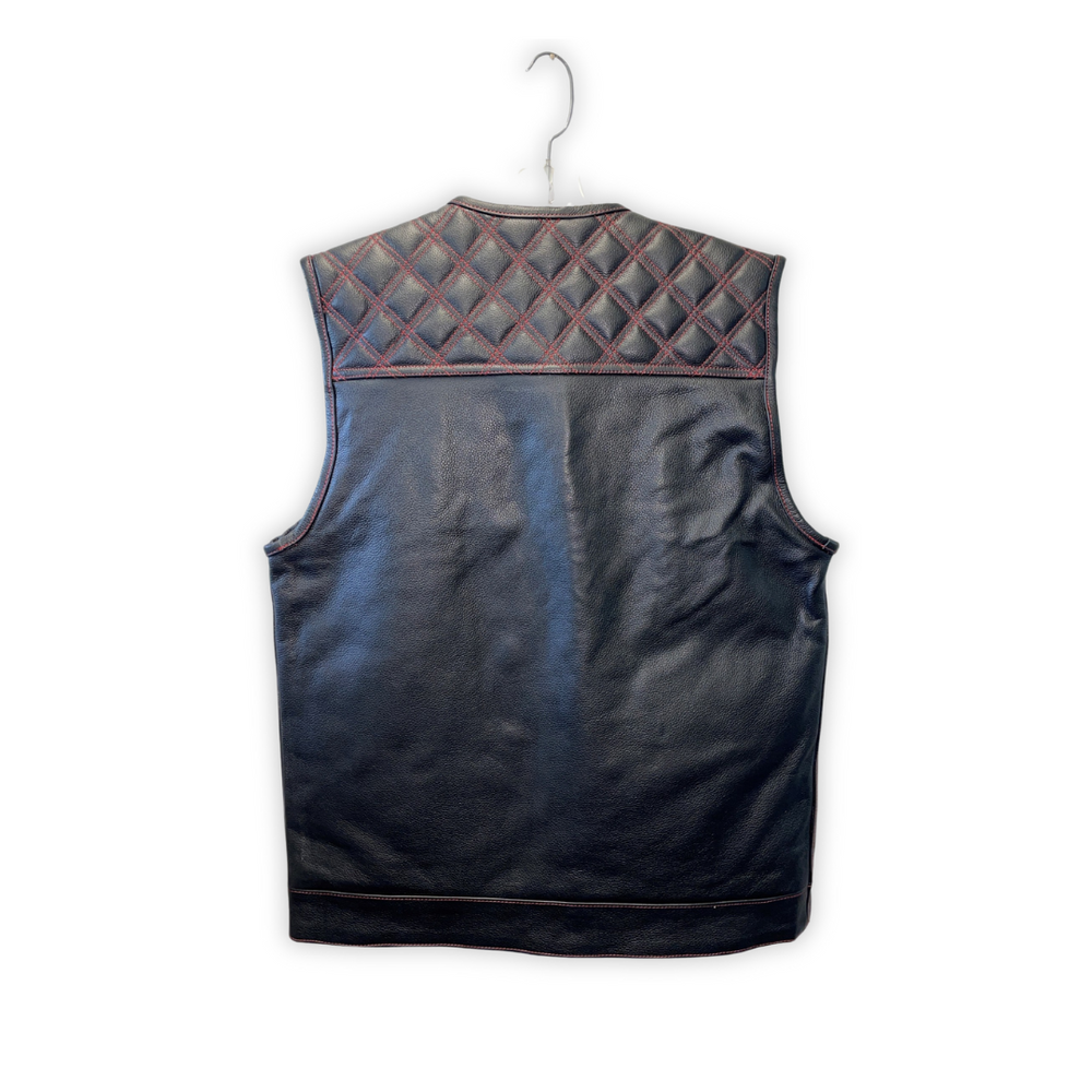 Men's Black Motorcycle Vest w/ Red Stitching (S-1881)