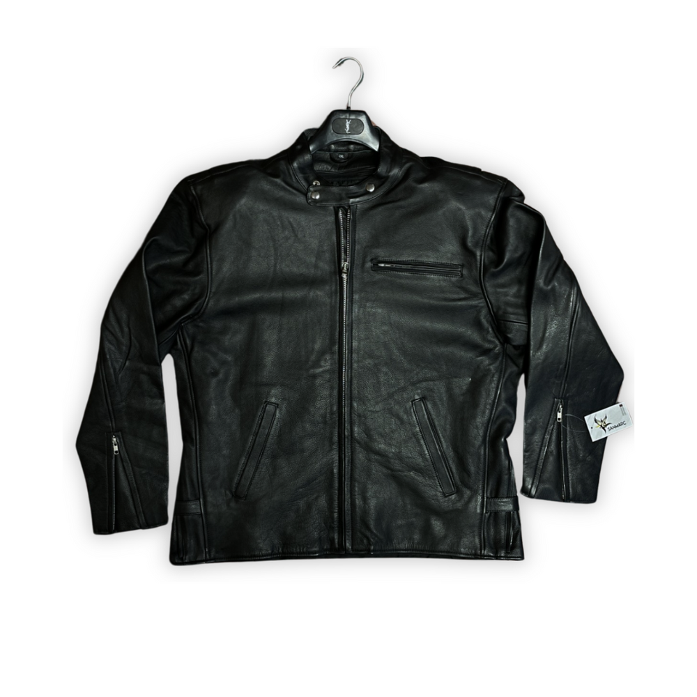 Men's Black Premium Leather Motorcycle Jacket (S-031)