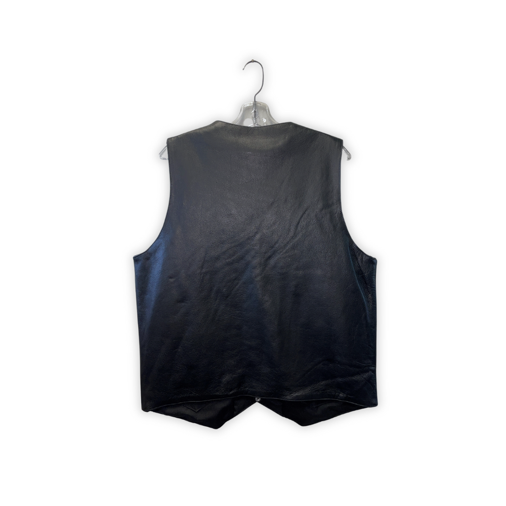 Men's Black V-Neck Motorcycle Vest w/ Snap Closure (S-1884)