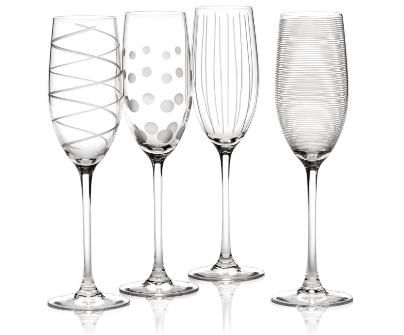 4 different cuts on tall champagne glasses
