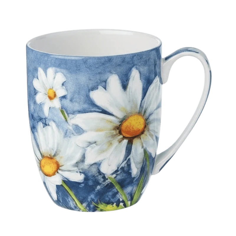 Morning Flowers Daisy on Blue Latte Mug