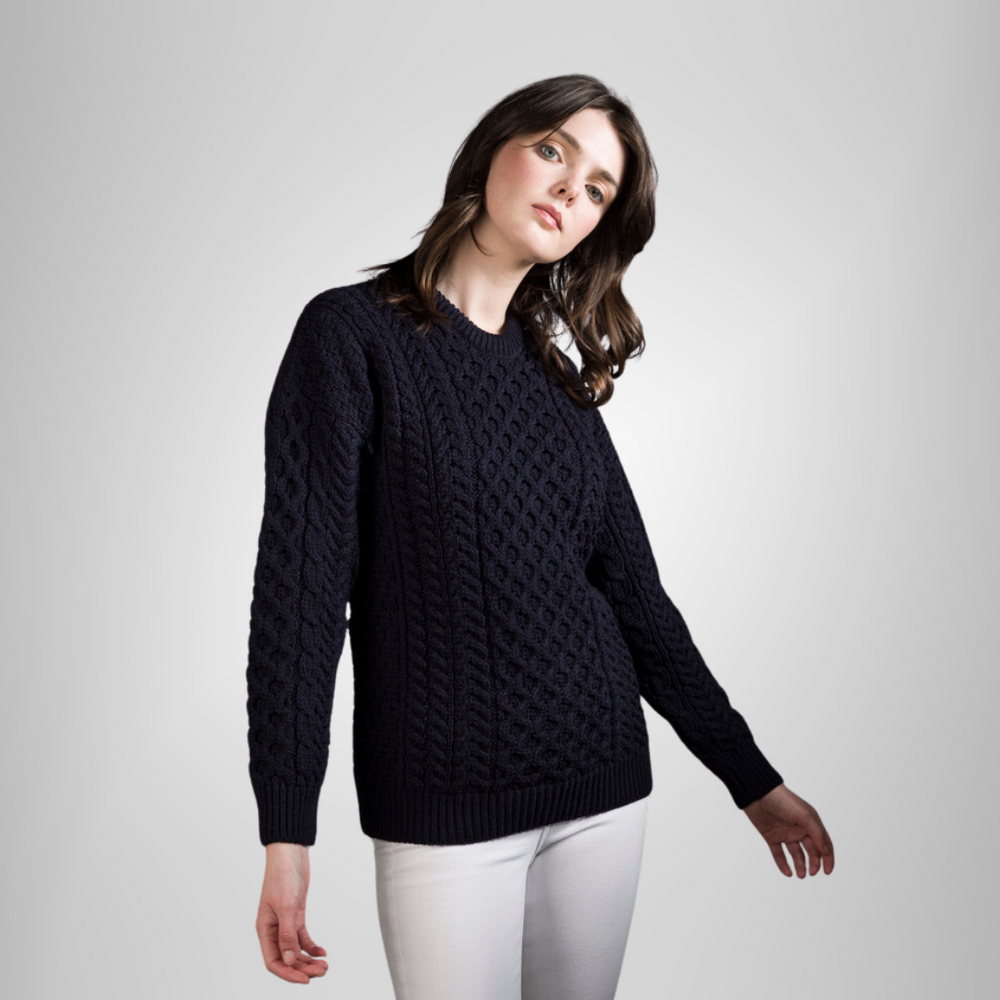 Aran Wool Traditional Merino Sweater - Navy (A823 161)