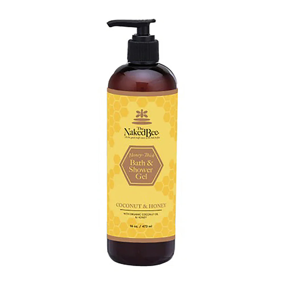 A pump bottle of the naked bee Coconut & Honey Bath & Shower Gel