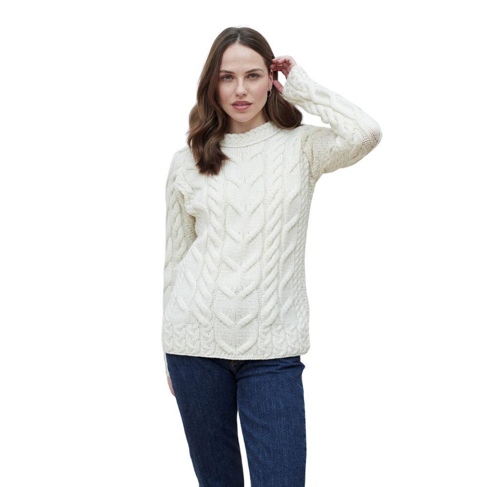 Aran Wool Super Soft Raglan Pullover Sweater Natural (B951 367)
