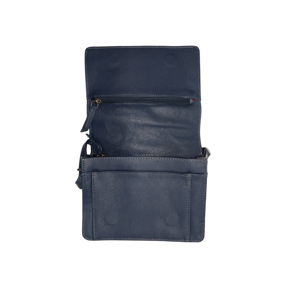 100% Indian Leather Navy Crossbody Organizer (S-1644)